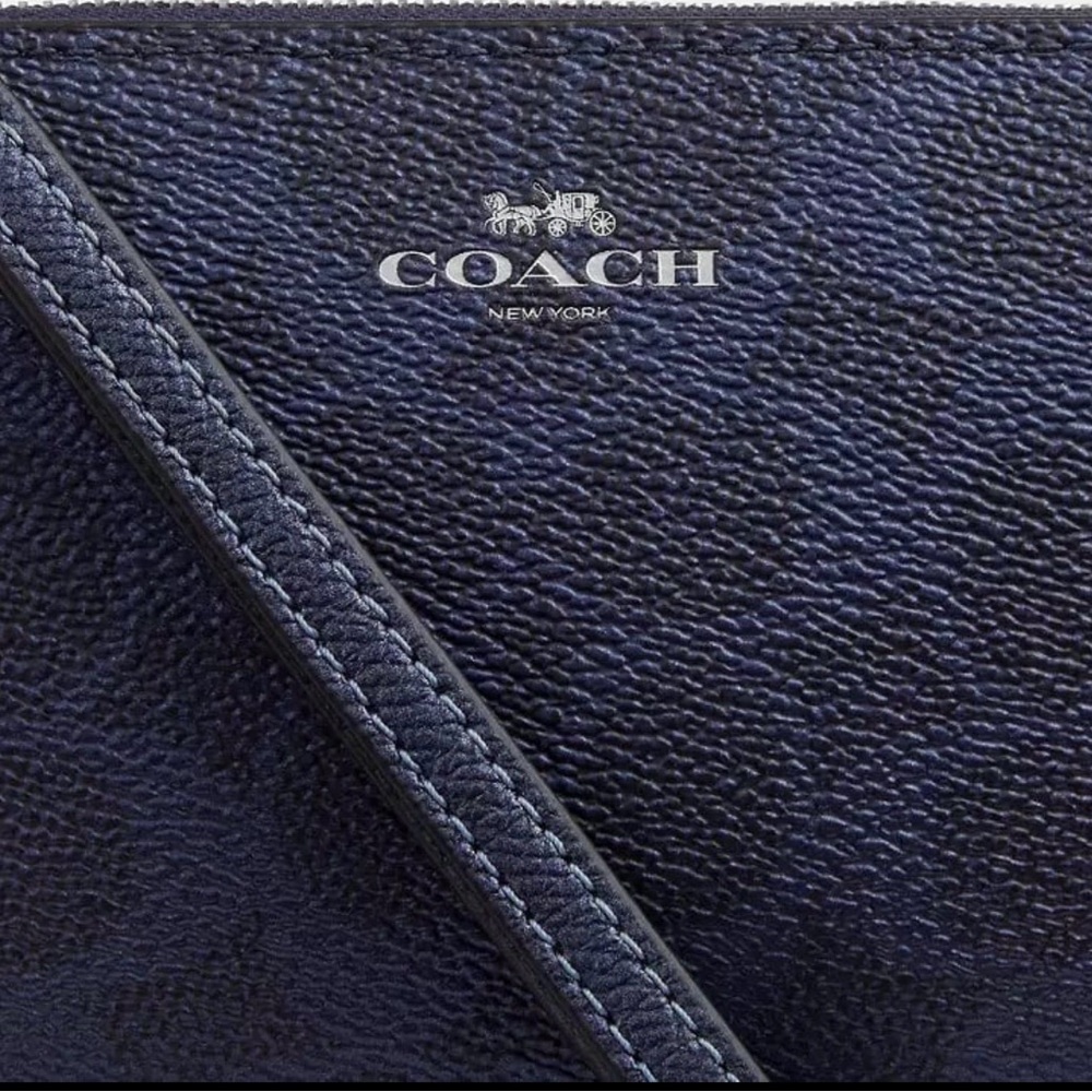 Coach Metallic Blue Pebbled Leather Zip Clutch Wristlet Wallet - Picture 3 of 4